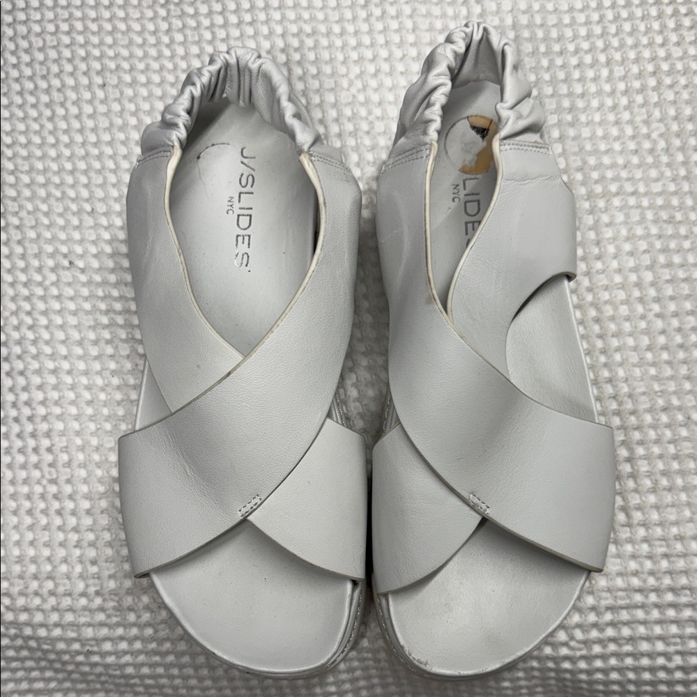 J/SLIDES Women's White Leather Crisscross Sandals - Size 7